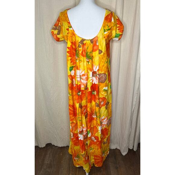 1960s Alice Polynesian Fashions Floral Hawaiian Retro Mod Resort Maxi Dress M - Picture 7 of 8